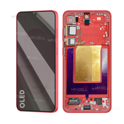 PANTALLA COMPATIBLE PARA SAMSUNG S25 CON MARCO ROJO CORAL (PREMIUM)